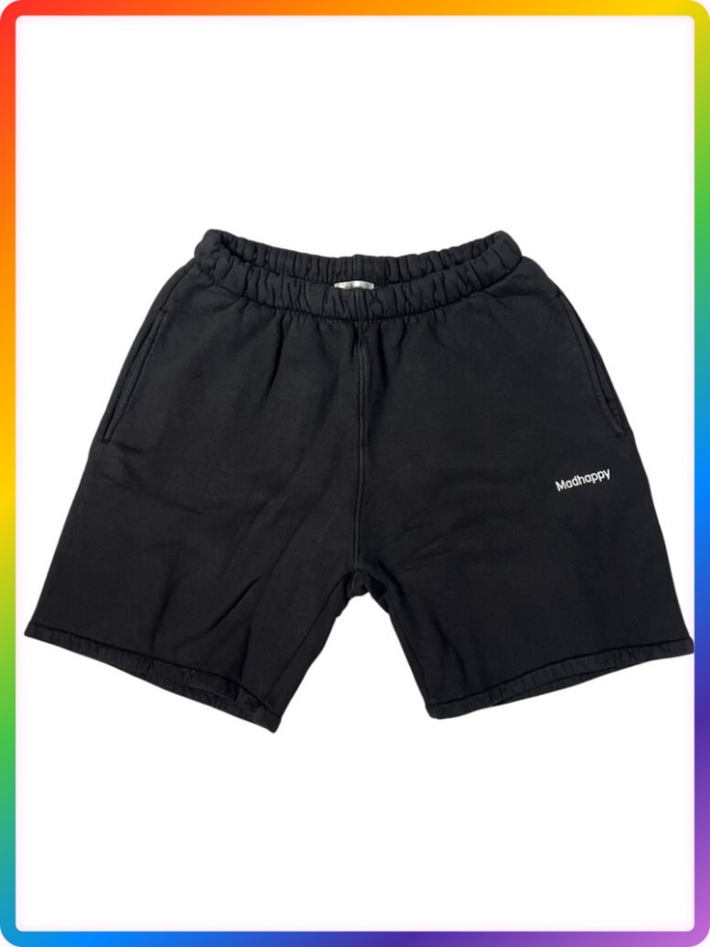 Madhappy Black Fleece Sweat Shorts SIZE L Logo Drawstring 8" Inseam